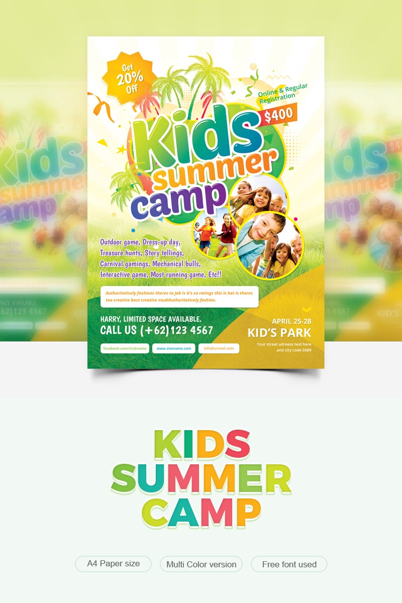 Colorful & Fun Kids Summer Camp Flyer Template Design