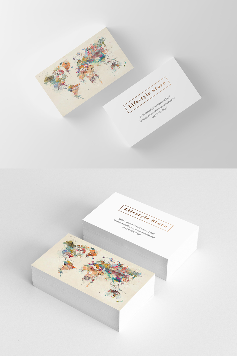 Watercolor World Map Business Card - Corporate Identity Template