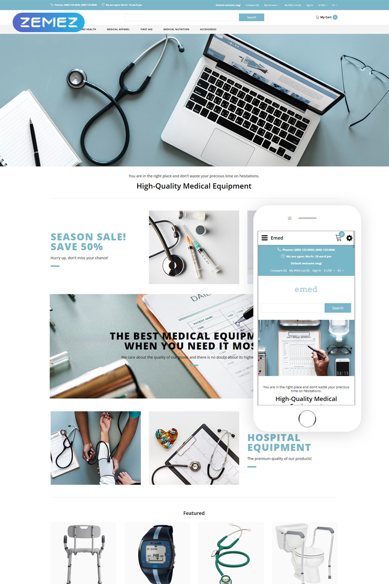Emed - Medical Equipment Multipage Clean OpenCart Template