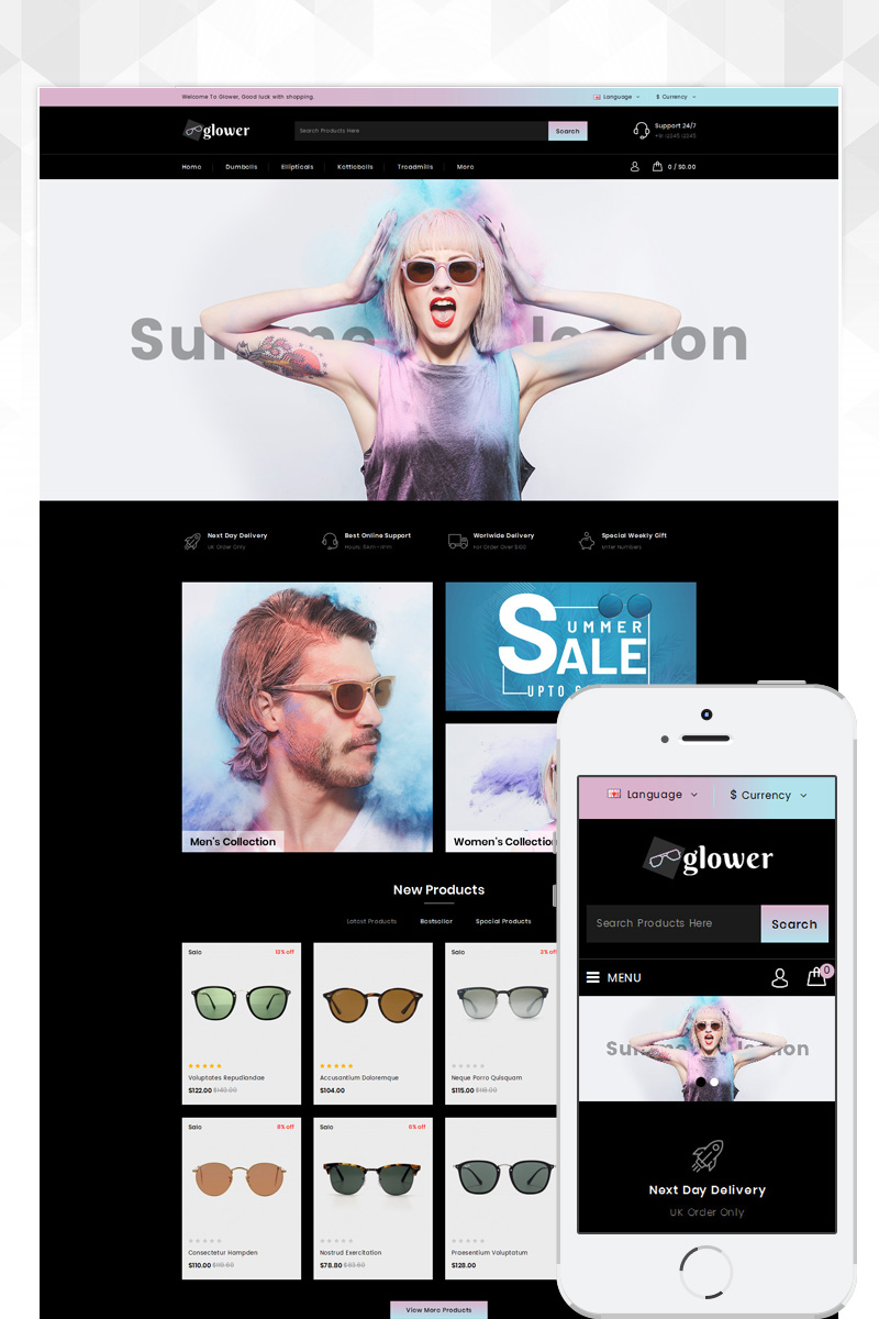 Glower - Goggles Store OpenCart Template