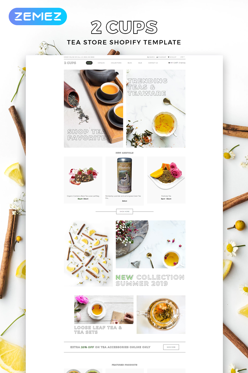 2 Cups - Tea Store Multipage Bright Shopify Theme