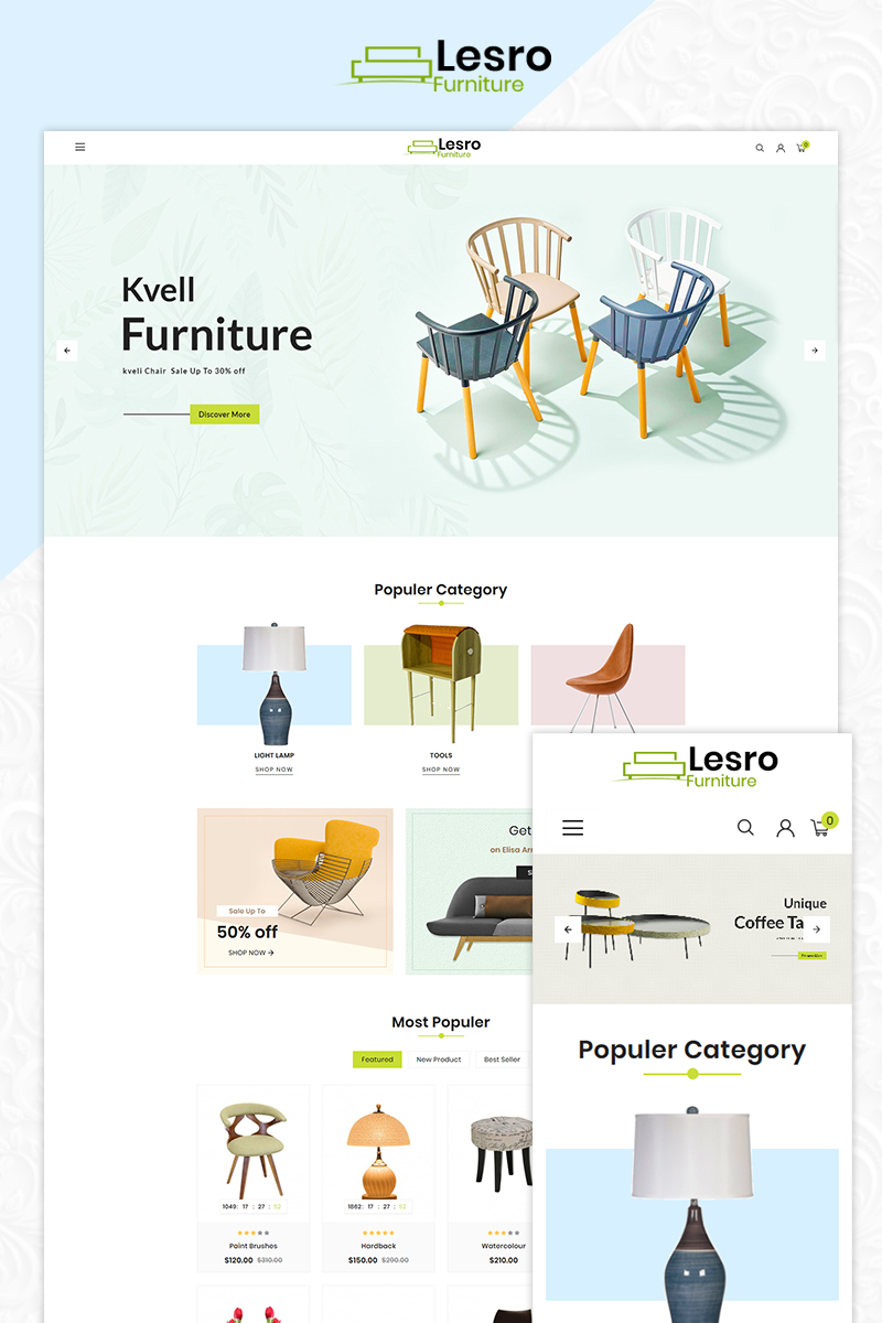Lesro Furniture Multi Store OpenCart Template.