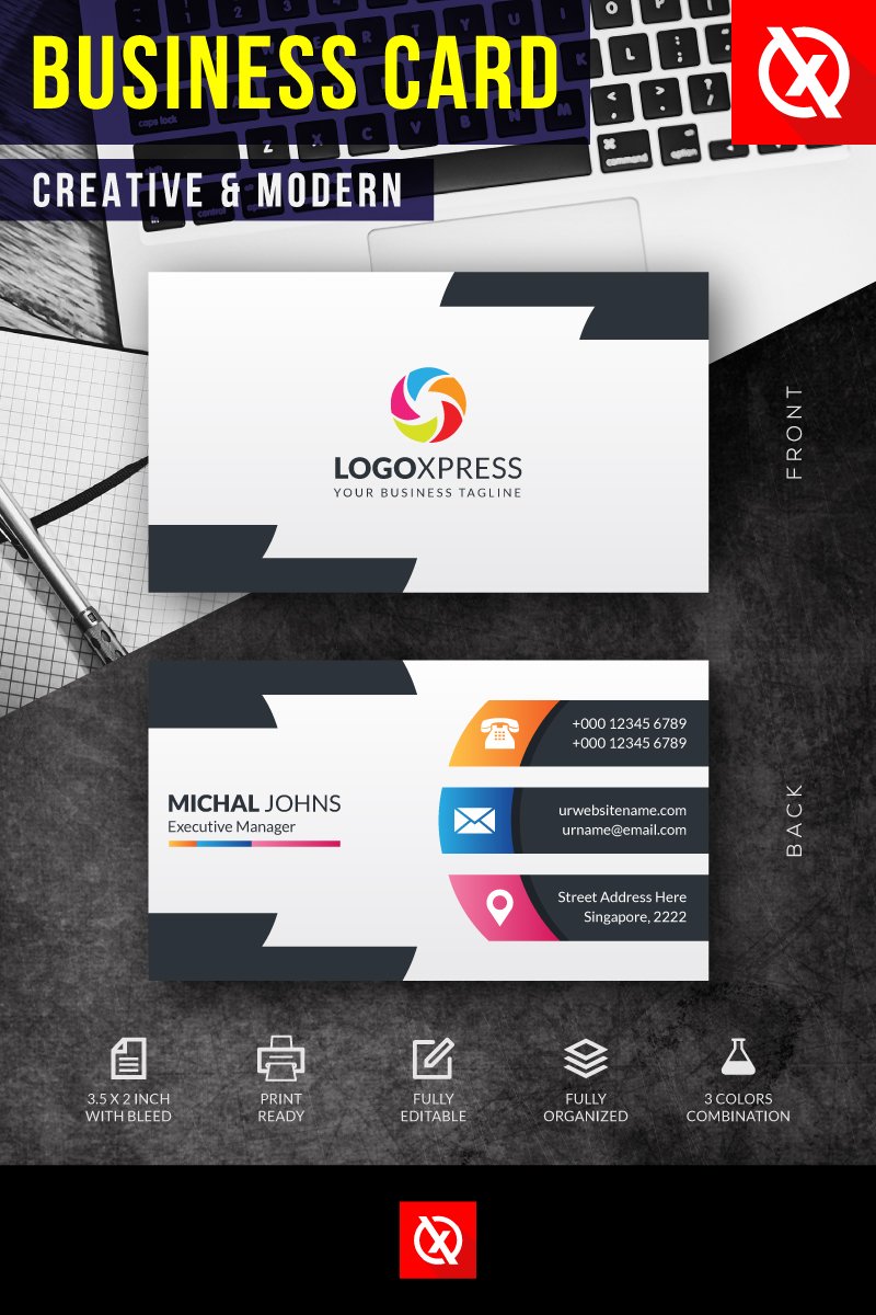 Clean Colorful Modern Business Card - Corporate Identity Design