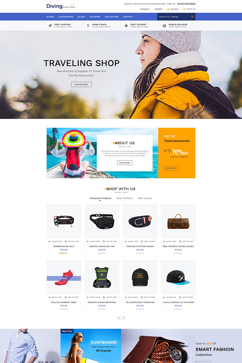Diving Travel Accessories Store Shopify Theme