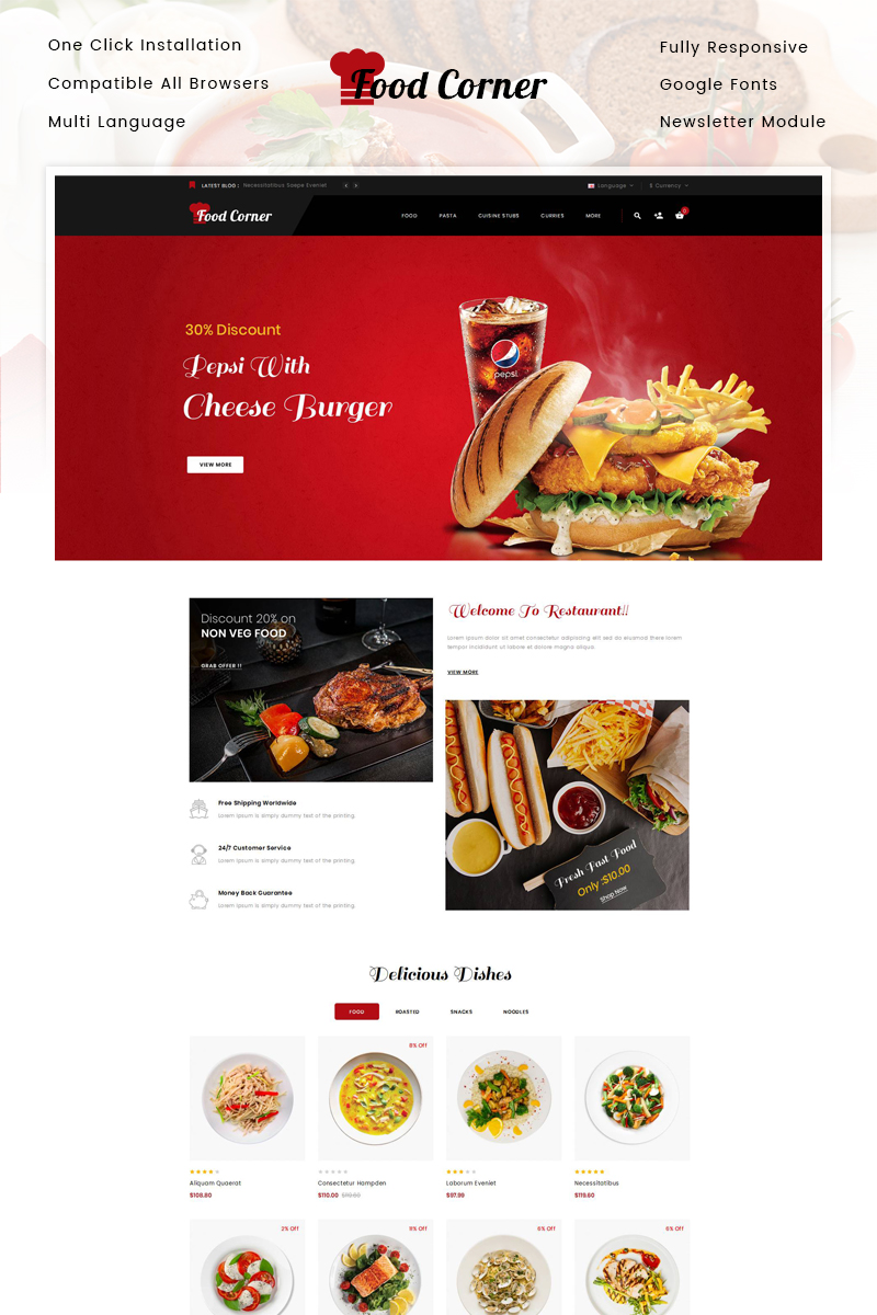 FoodCorner - Restaurant Store OpenCart Responsive Template