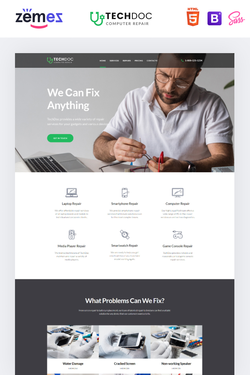 TechDoc - Computer Repair Landing Page Template
