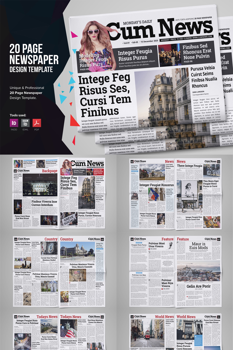 SumNews - 20 Page Newspaper Design Template