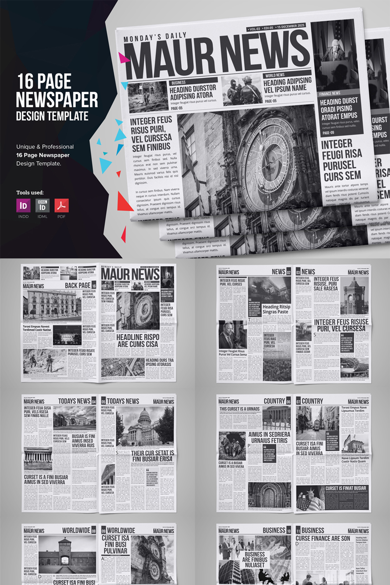 MaurNews - 16 Page Newspaper Design Template