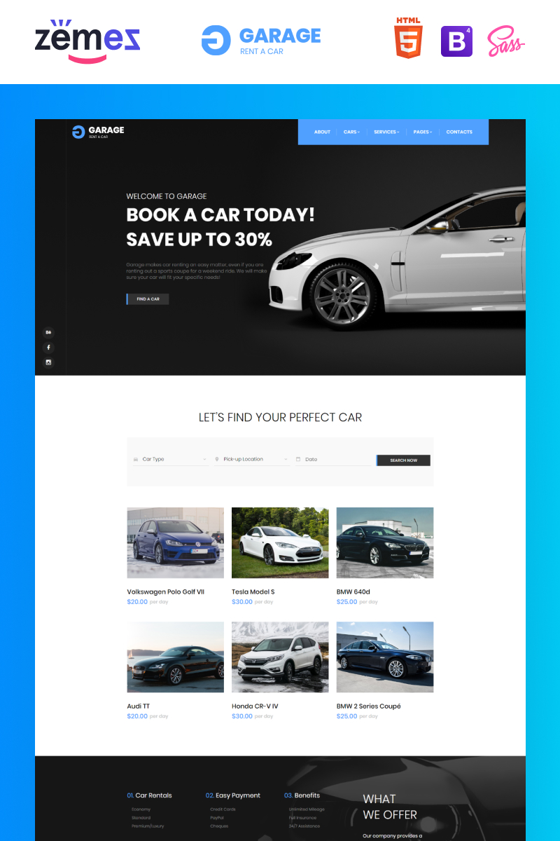 Garage - Car Rental Classic Responsive Website Template