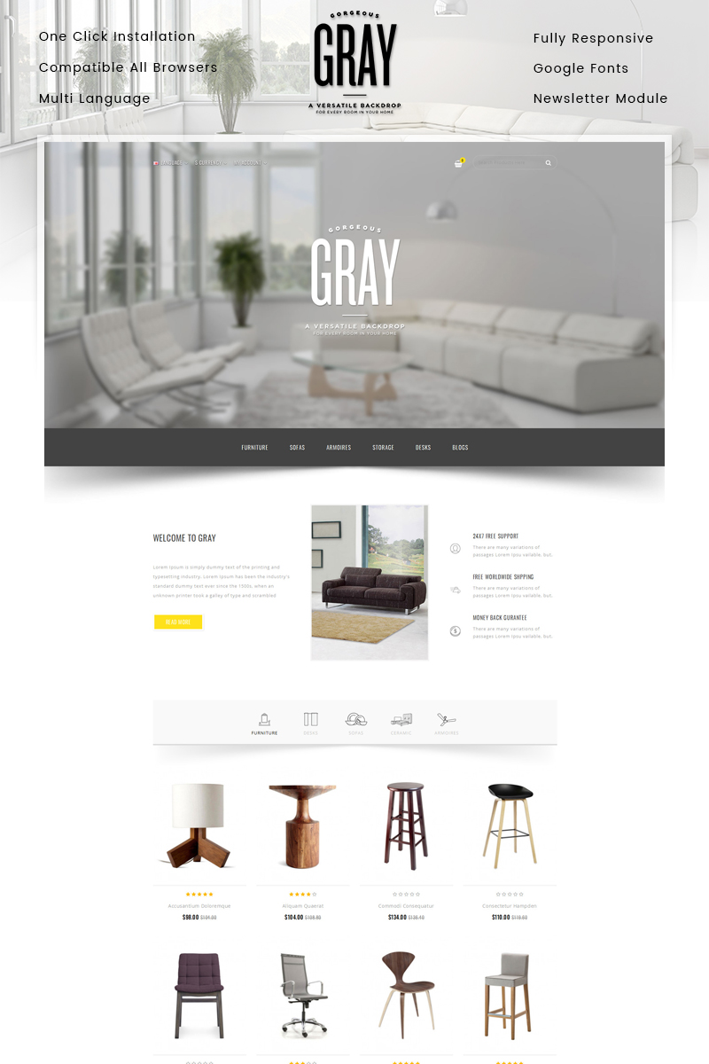 Gray Furniture Store OpenCart Responsive Template