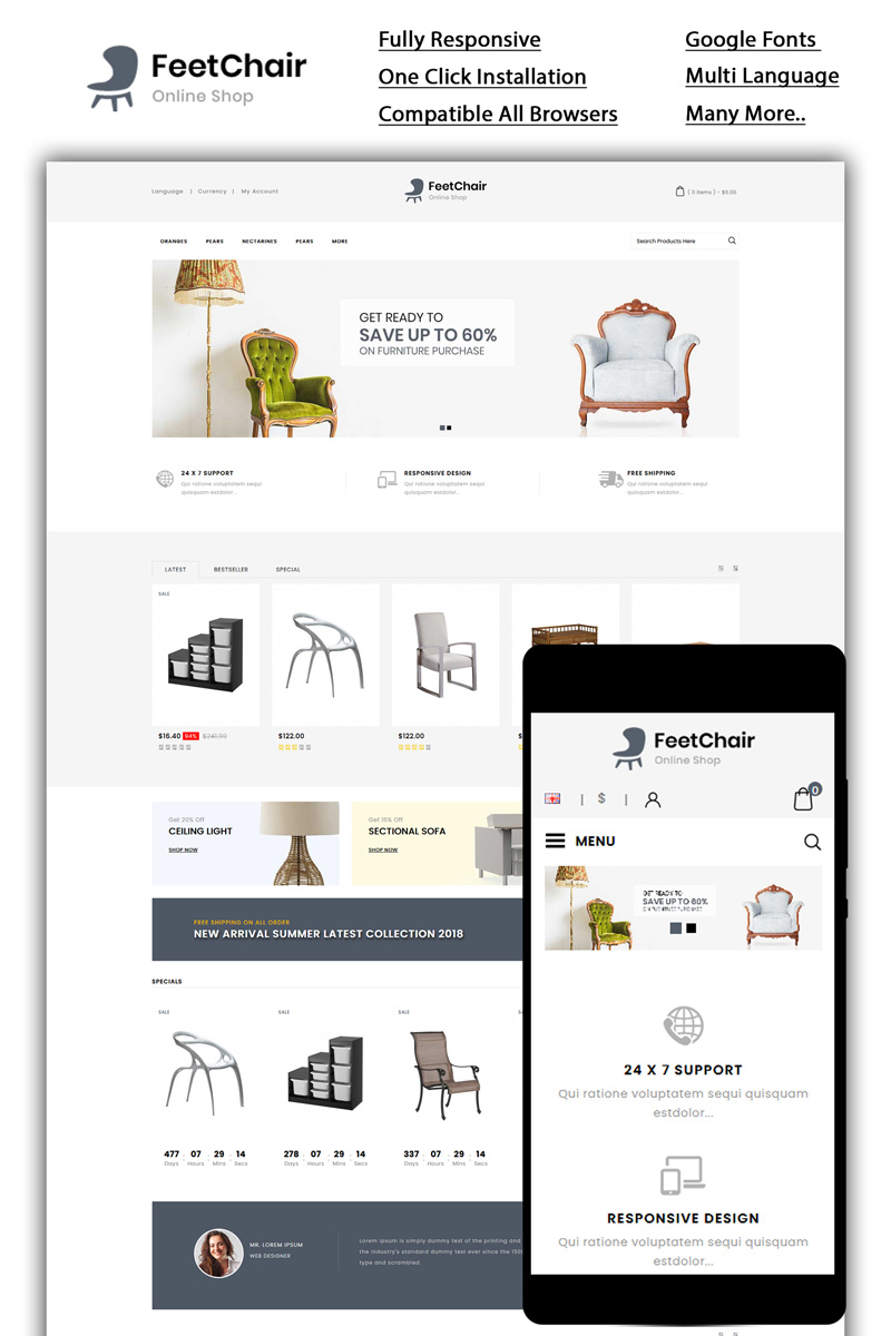 Feetchair - Online Shop OpenCart Template