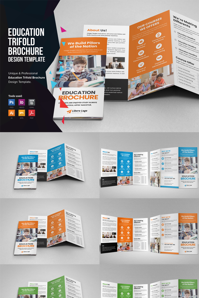 Emodo - Education School Trifold Brochure design Template
