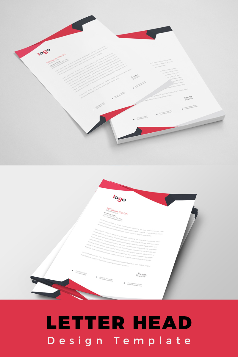 Red Abstract Letterhead - Corporate Identity Template