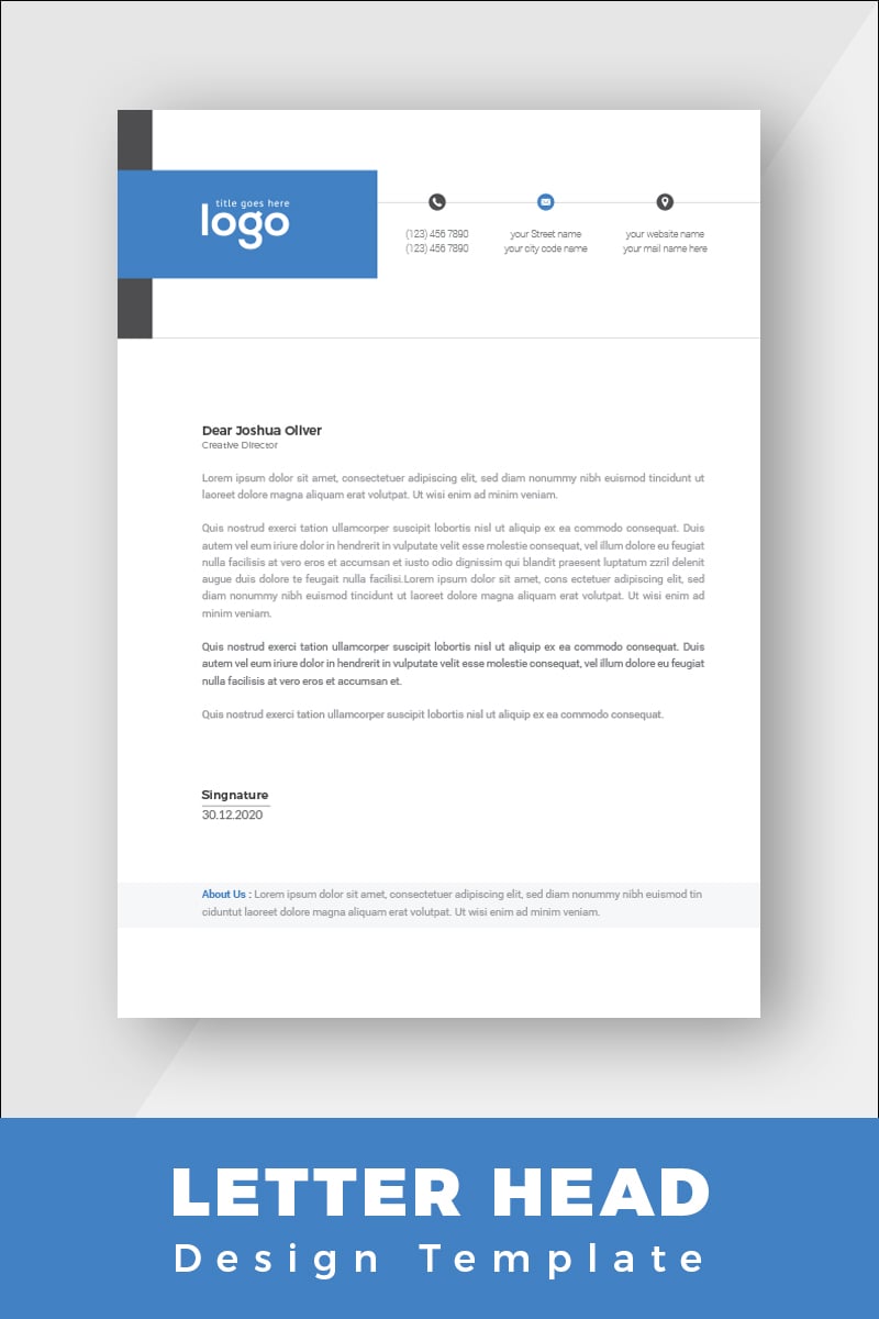 Blue and Black Minimal Letterhead - Corporate Identity Template