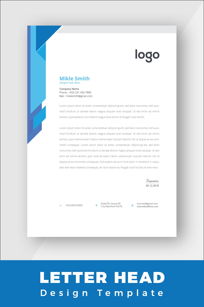 Blue Colour Corporate Letterhead - Corporate Identity Template