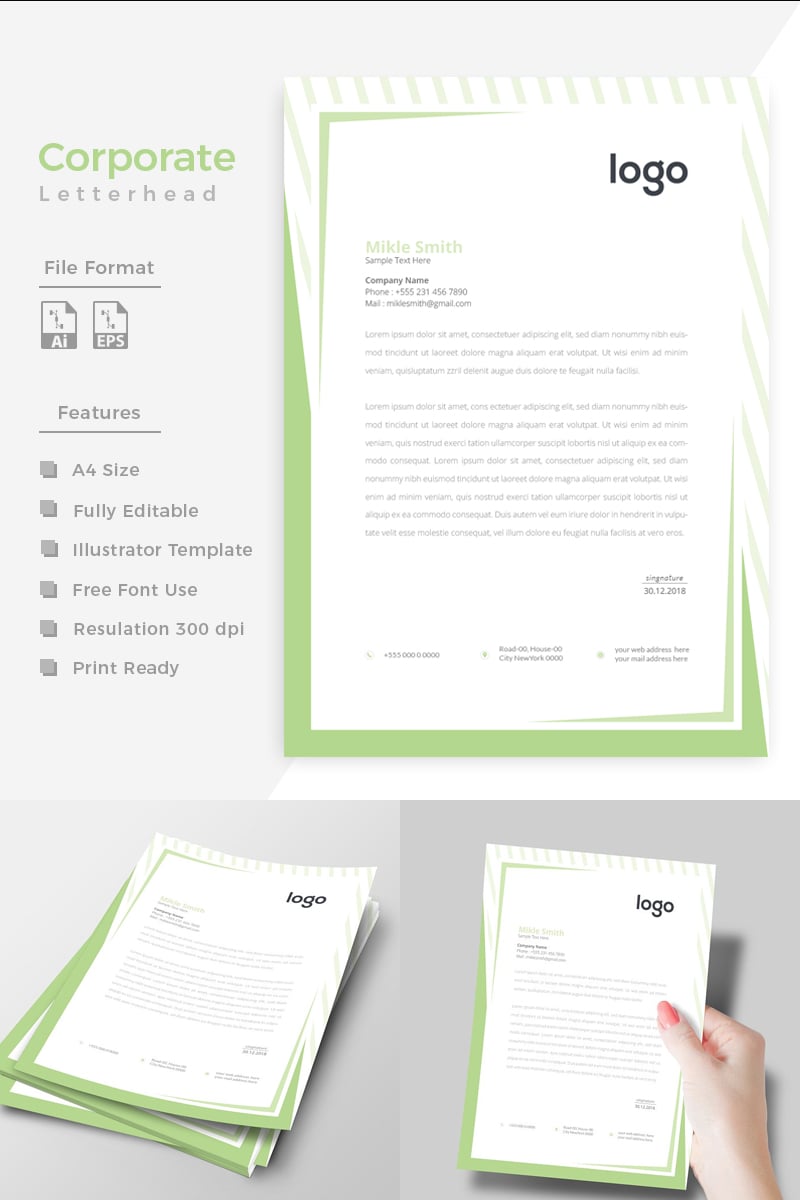 Green Colour Creative Letterhead - Corporate Identity Template