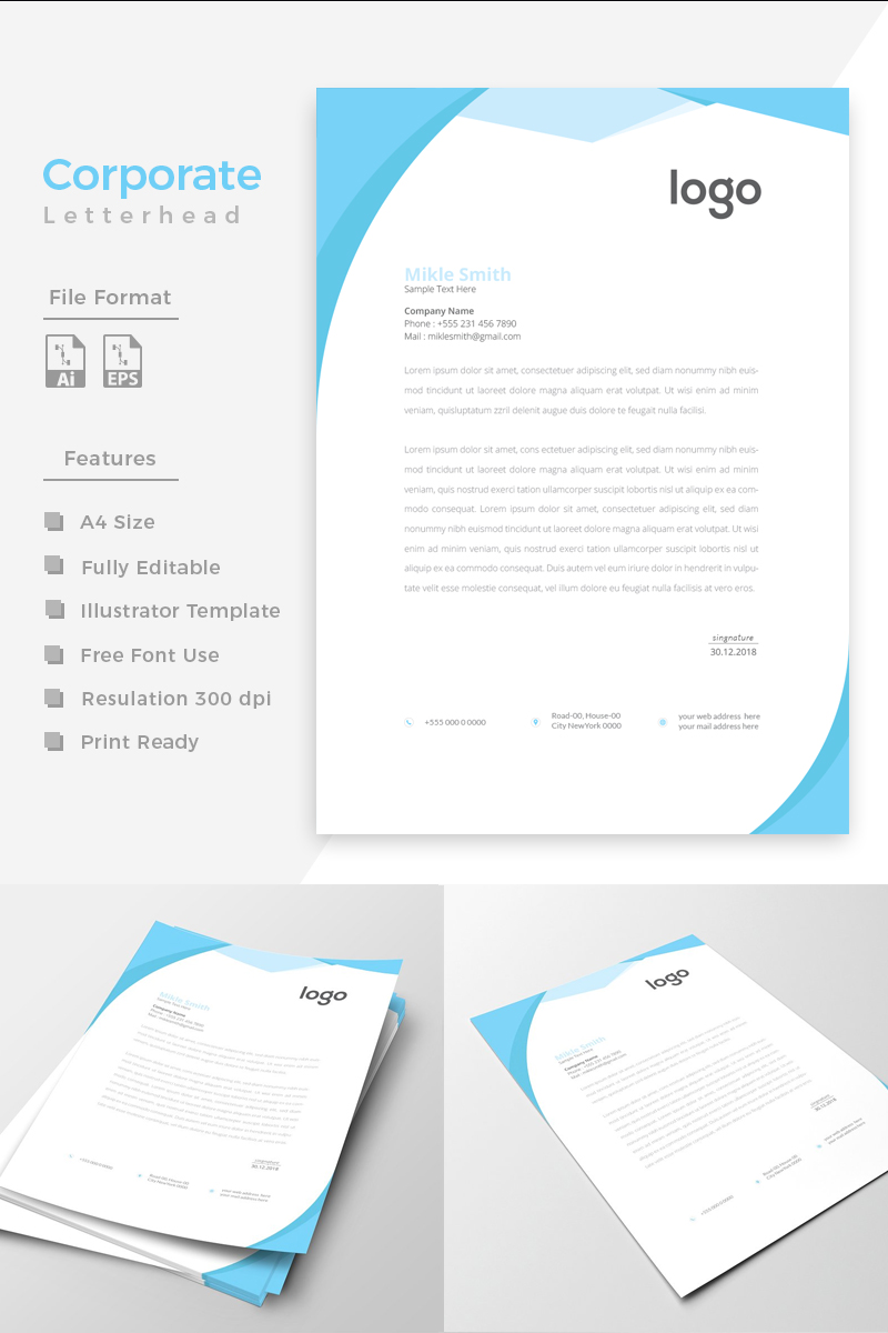 Cyan Color Clean Letterhead - Corporate Identity Template