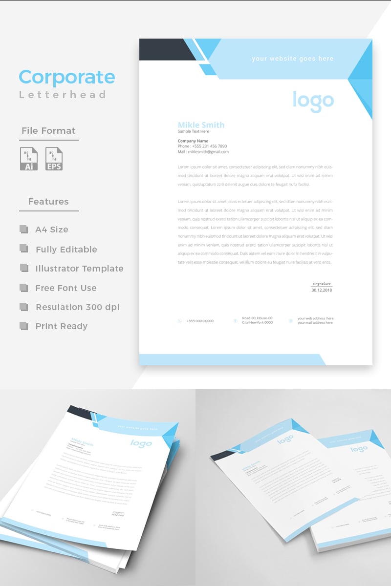 Cyan & Black Letterhead - Corporate Identity Template