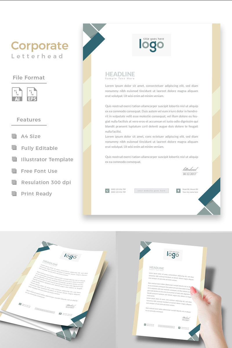 One Color Letterhead Design - Corporate Identity Template