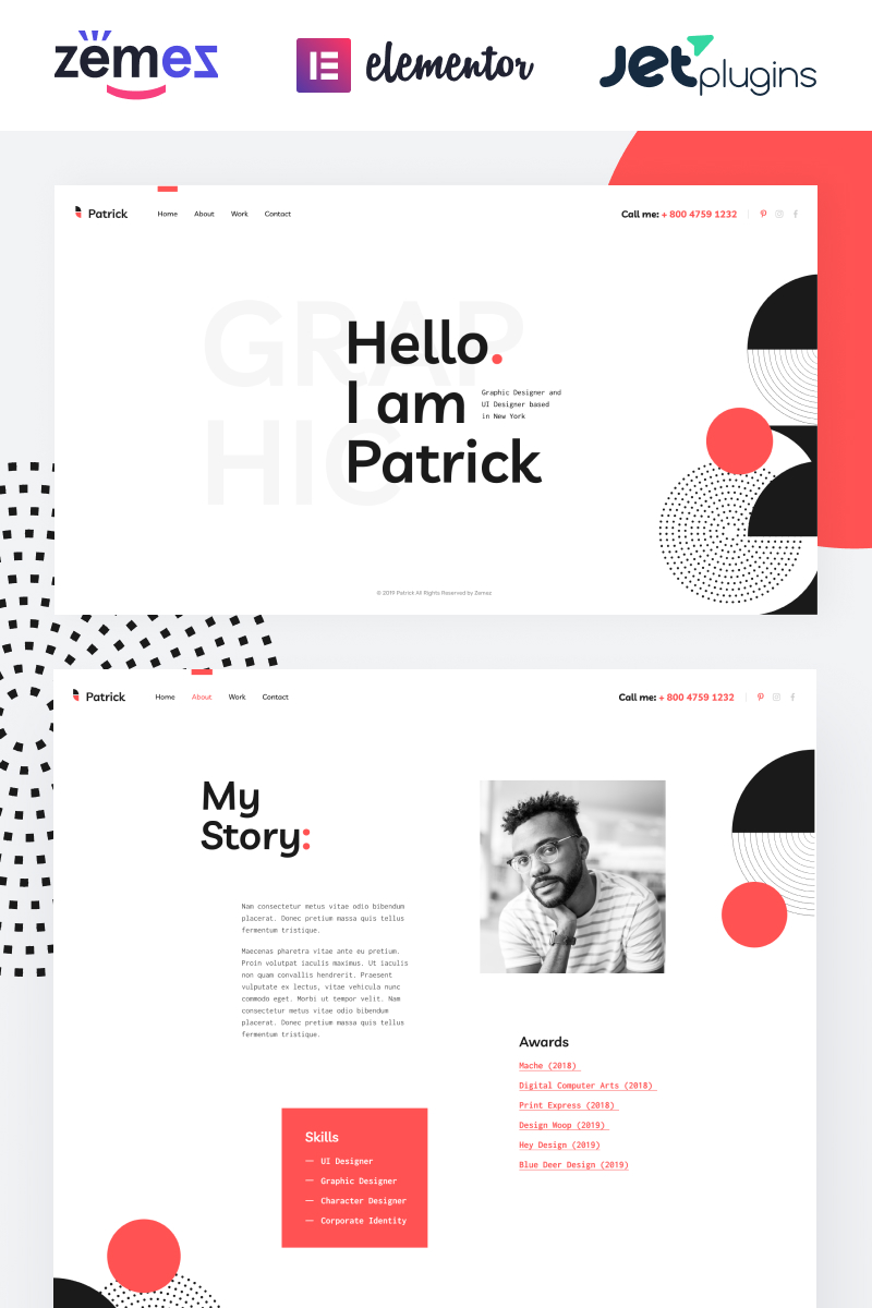 Patrick - Designer Portfolio Website for Personal Promotion WordPress Theme