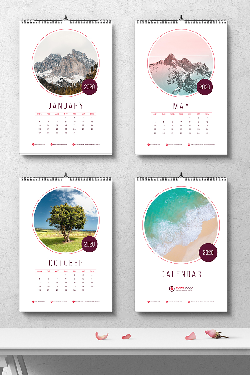 Creative Wall Calendar 2020 With Circle Placeholder Images Planner