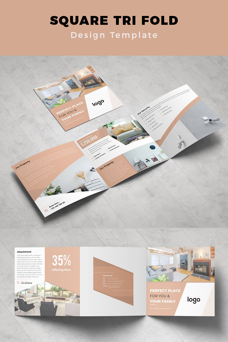 Real Estate Square Trifold Brochure - Corporate Identity Template