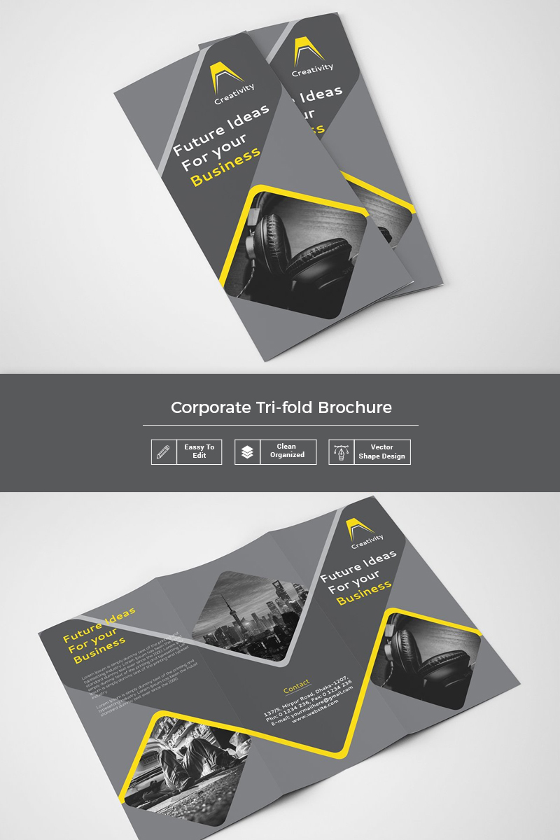 Tuota Yellow & Black Tri-Fold brochure - Corporate Identity Template
