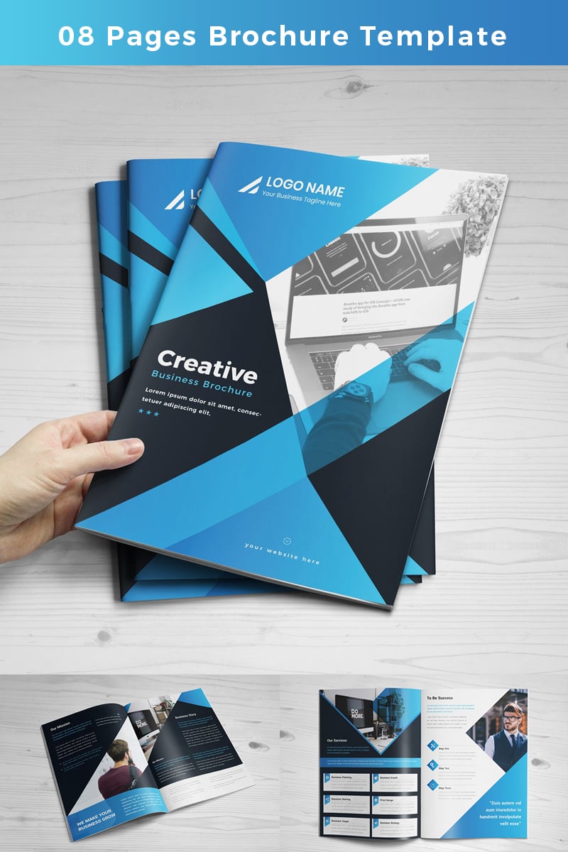 8 page Brochure Template - Gradient Blue with Black and White Geometric Theme 