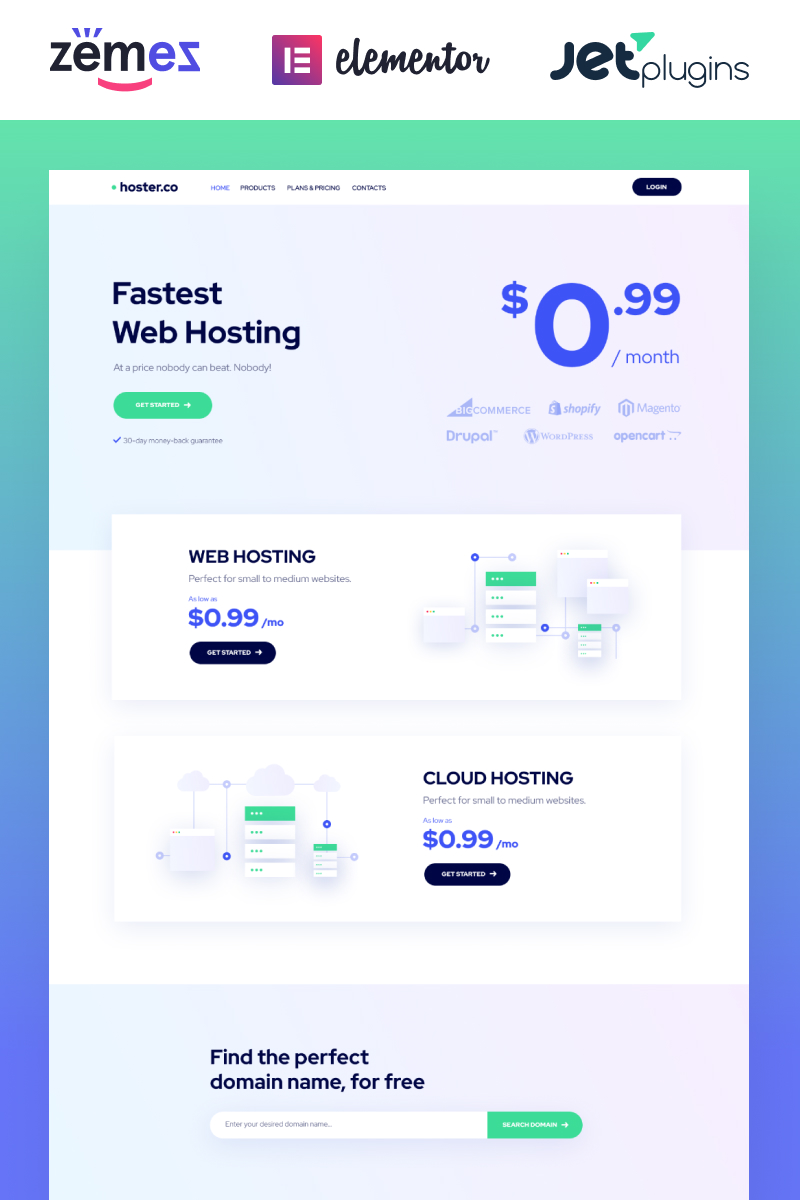 Hoster.co - Web Hosting Template for Providers Company with WordPress Elementor Theme