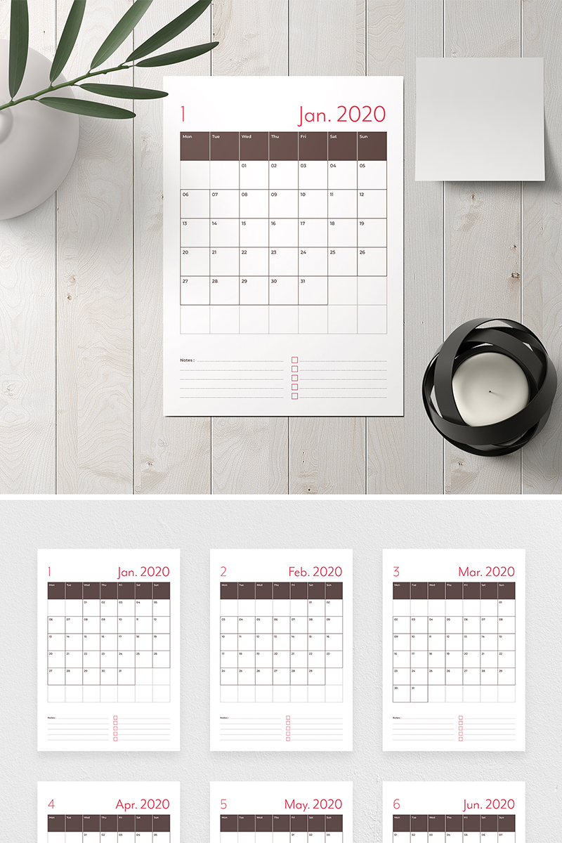 Calendar  Layout with Red Accents Planner