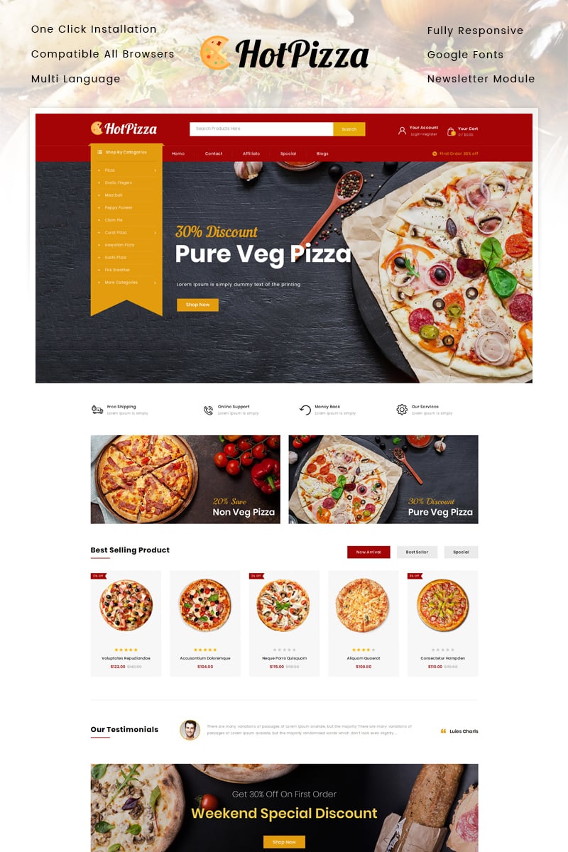 Hot Pizza Store OpenCart Responsive Template