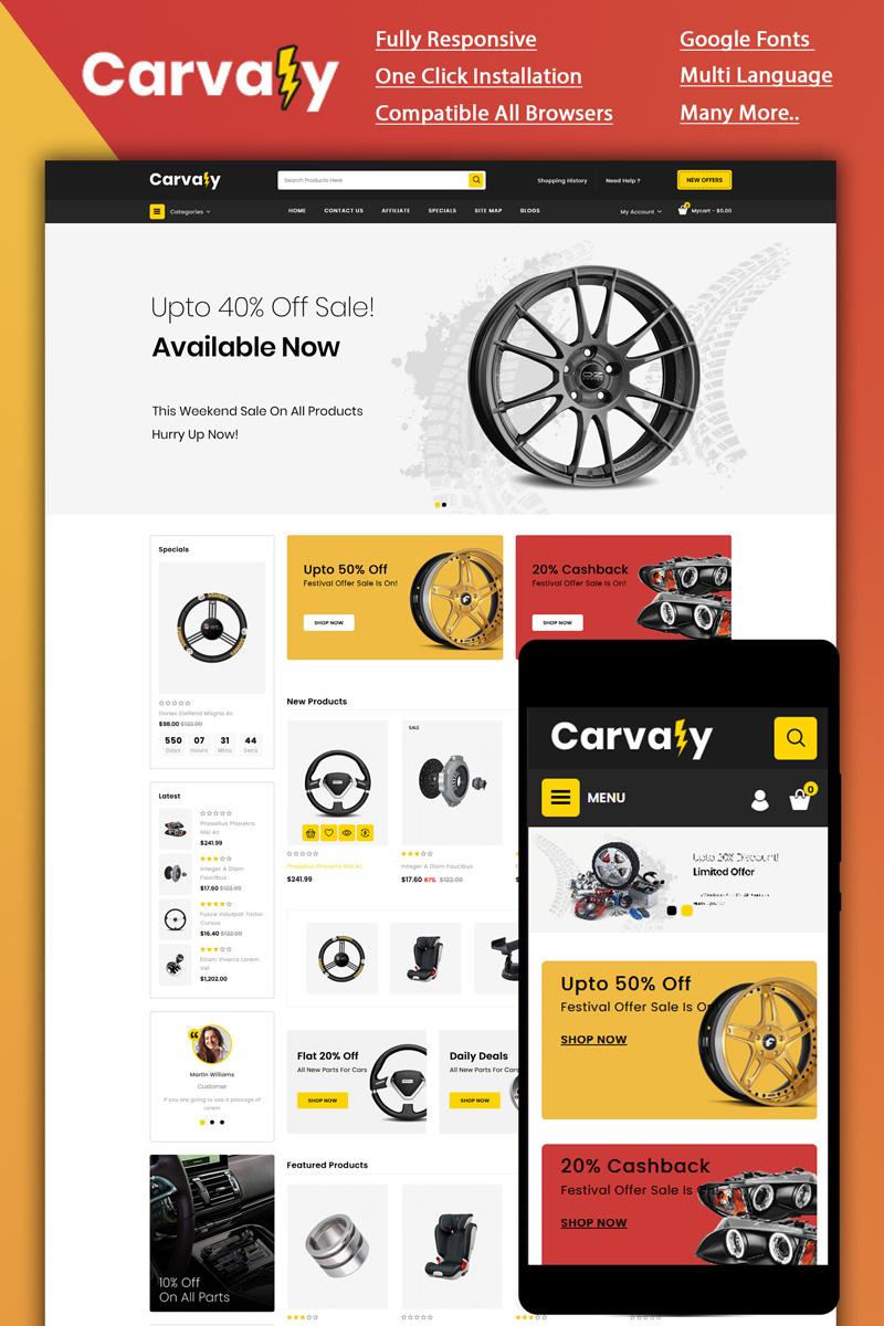 Carvaly - Autopart Store OpenCart Template