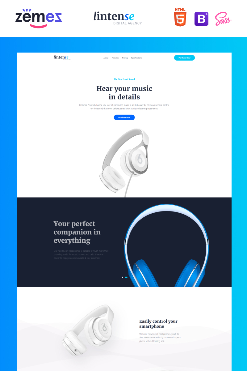 Lintense Headphones - Electronics Store Clean HTML Landing Page Template