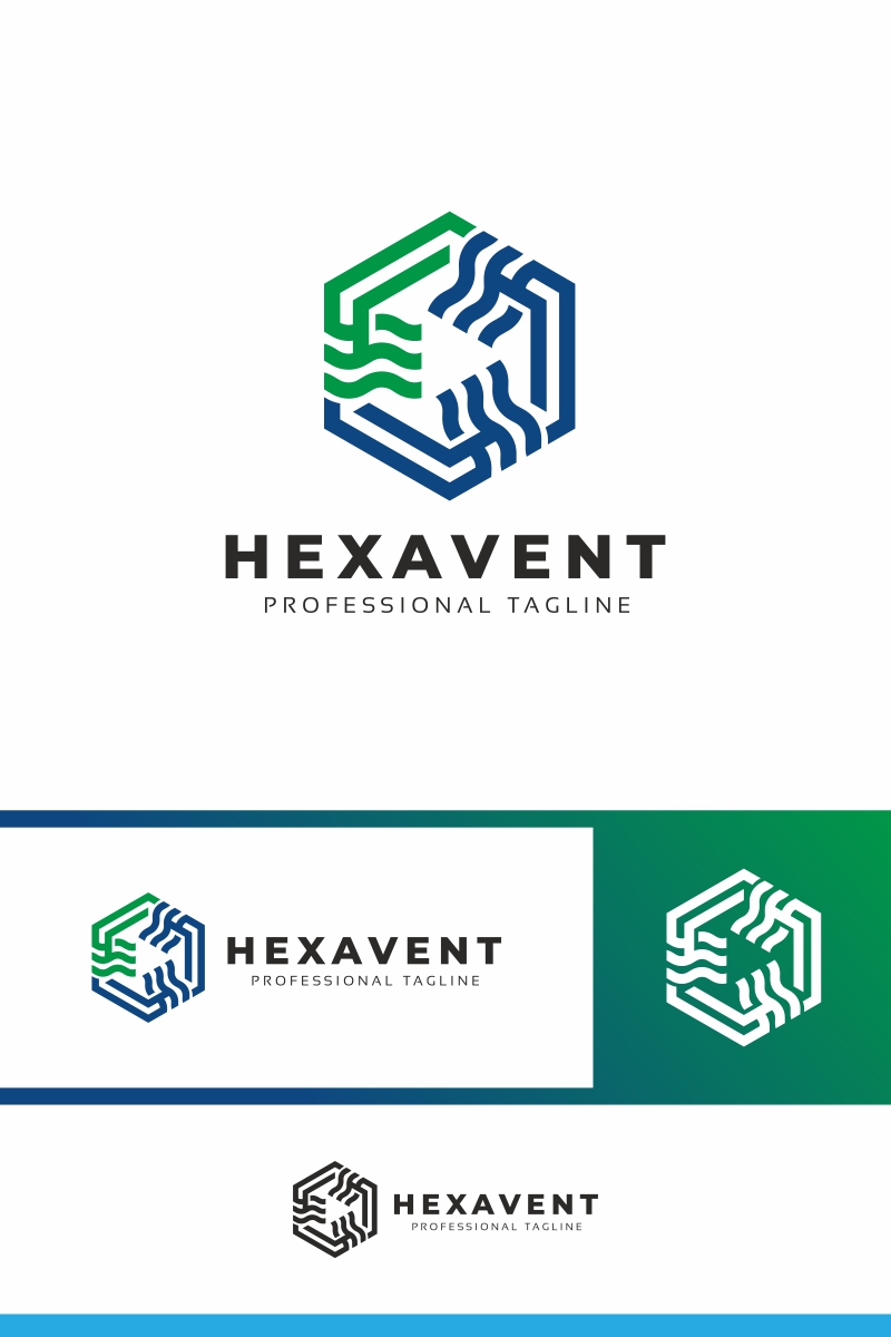 Hexagon Line Cube Logo Template