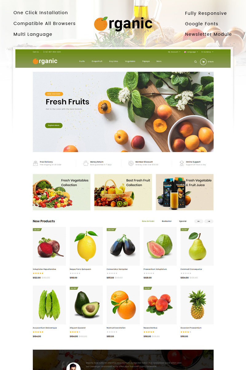 Organic Fruits Store OpenCart Responsive Template