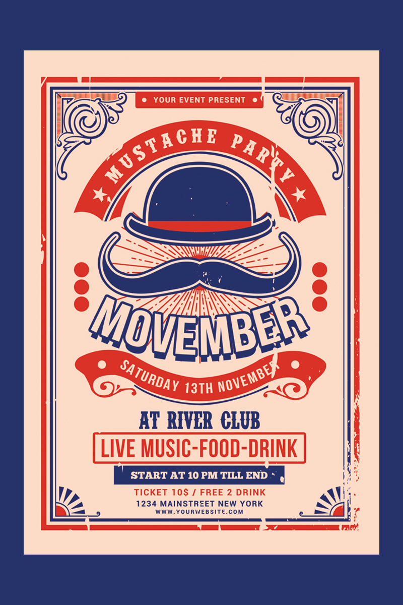 Movember Moustache Party Flyer - Corporate Identity Template