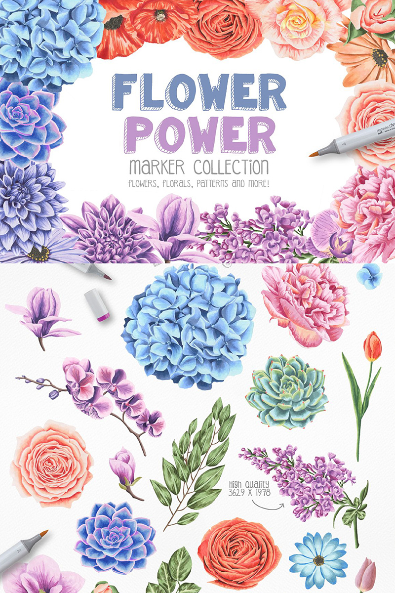 Flower Power Marker Collection - Illustration