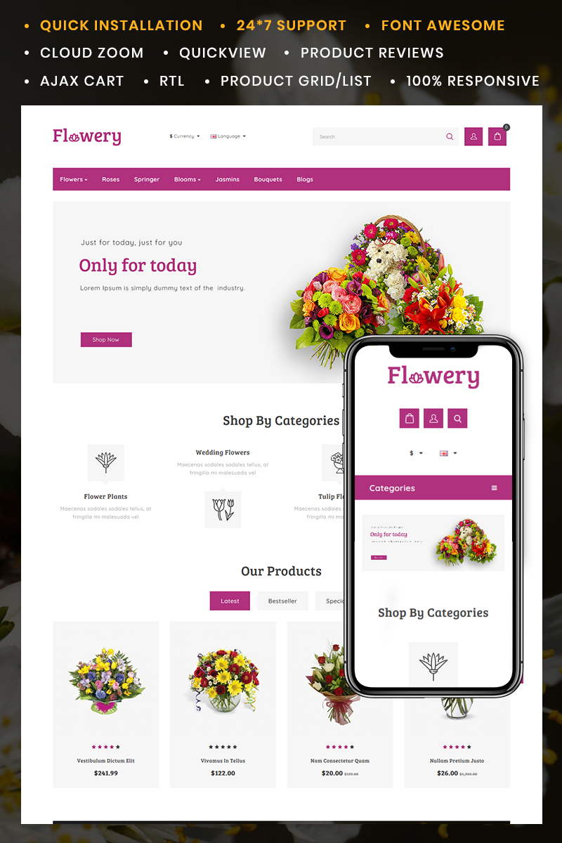 Flowery Flowers Store OpenCart Template