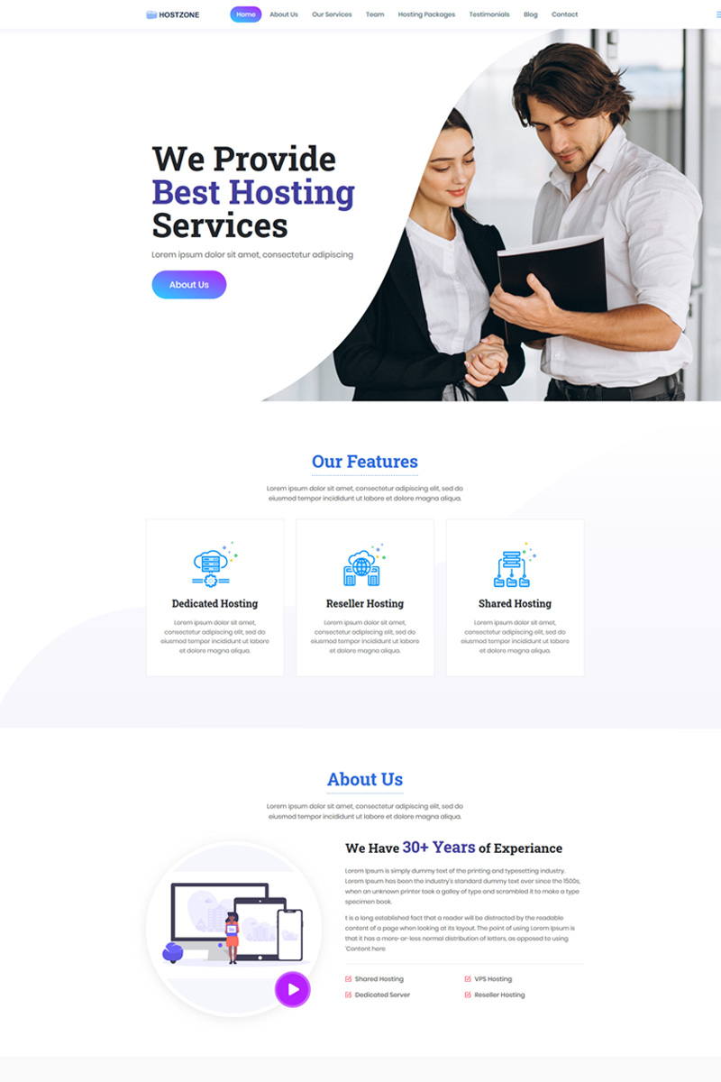 Hostzone - Landing Page Template