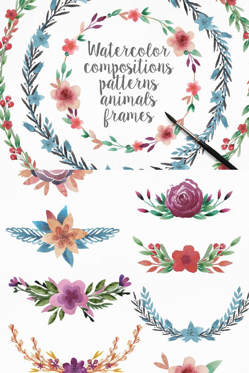Watercolor frames, Patterns and Animals - Illustration