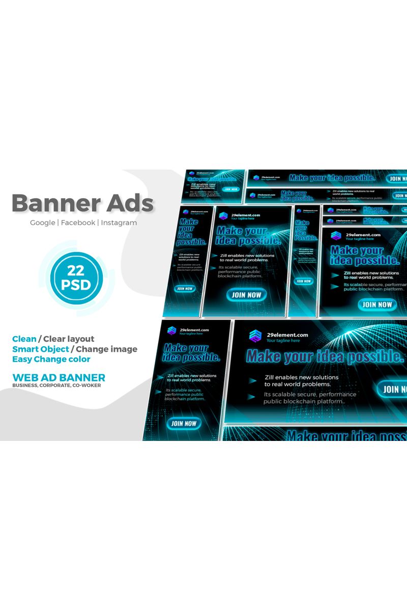 Blockchain Platform Google Ads Web Banner V.2 Social Media Template