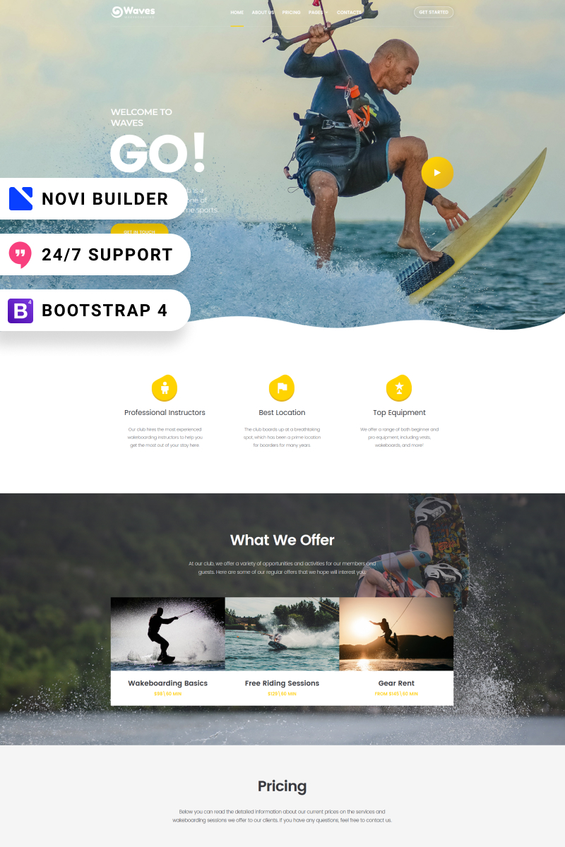 Waves - Novi Builder Wakeboarding Club Website Template