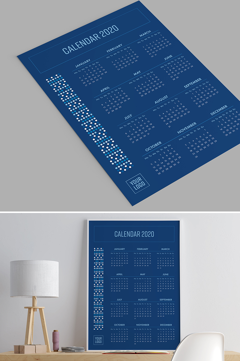 Poster Calendar 2020. Classic Blue Planner