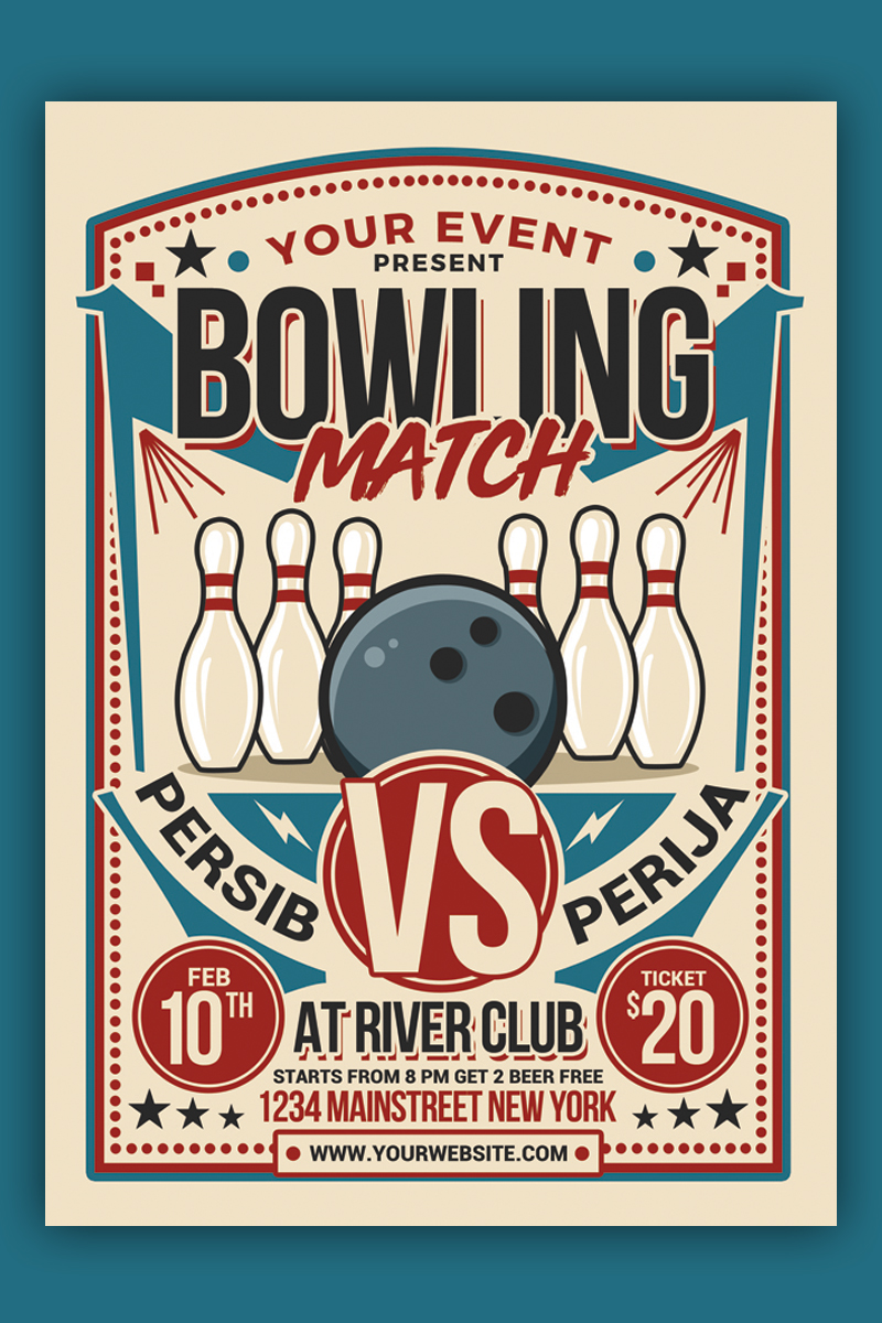 Retro Bowling Match Flyer - Corporate Identity Template