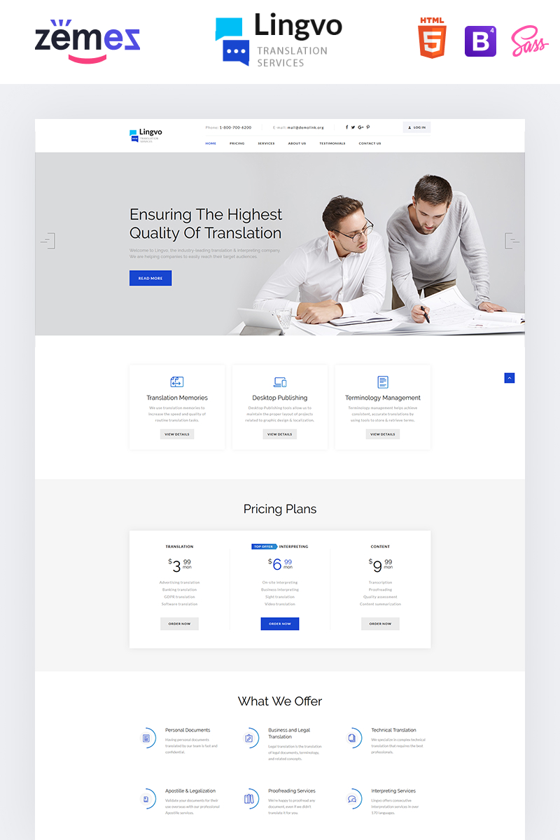 Lingvo - Translation Agency Landing Page Template