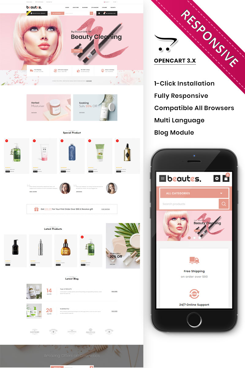 Beautes - The Mega Cosmetic Store OpenCart Template
