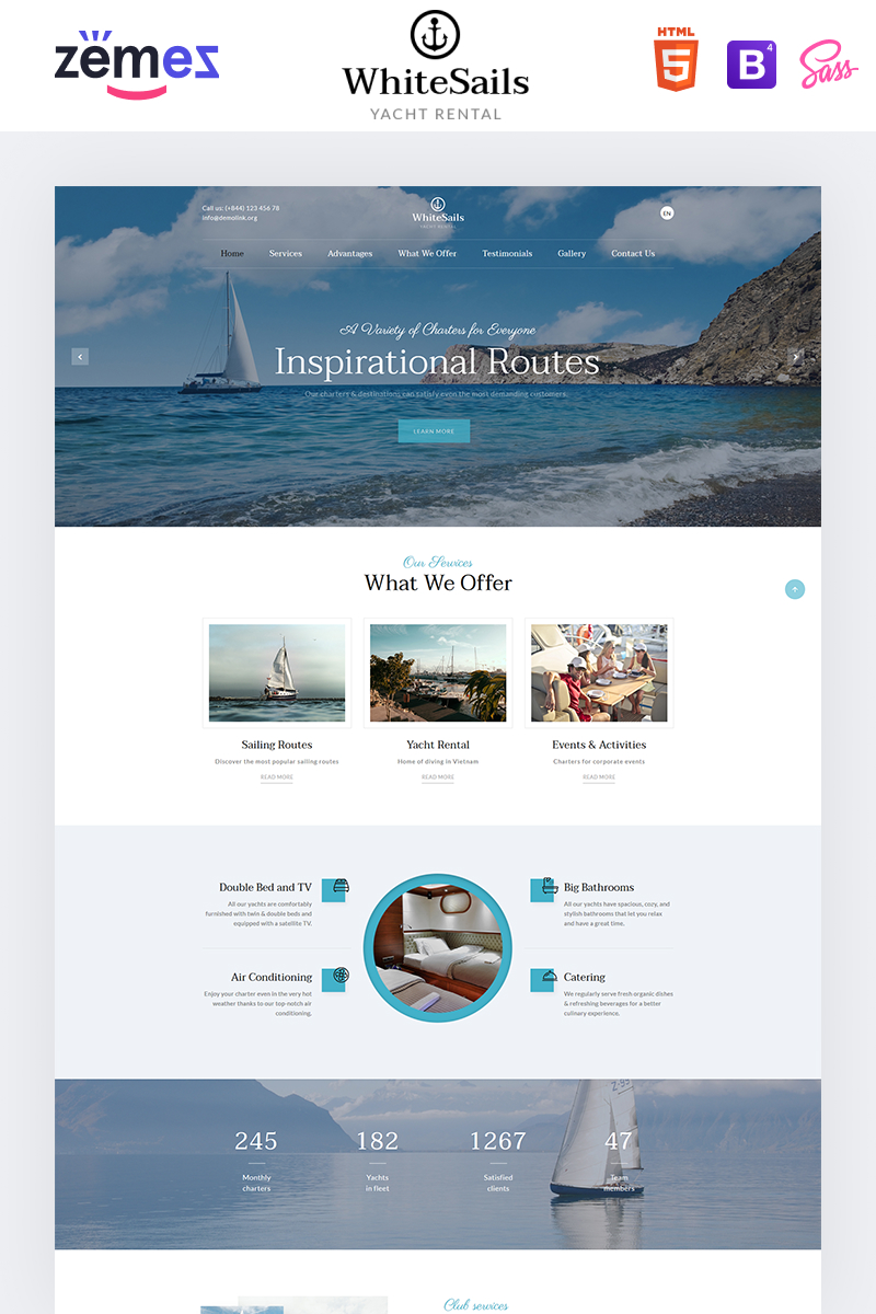 WhiteSails - Yacht Rental Clean HTML Landing Page Template