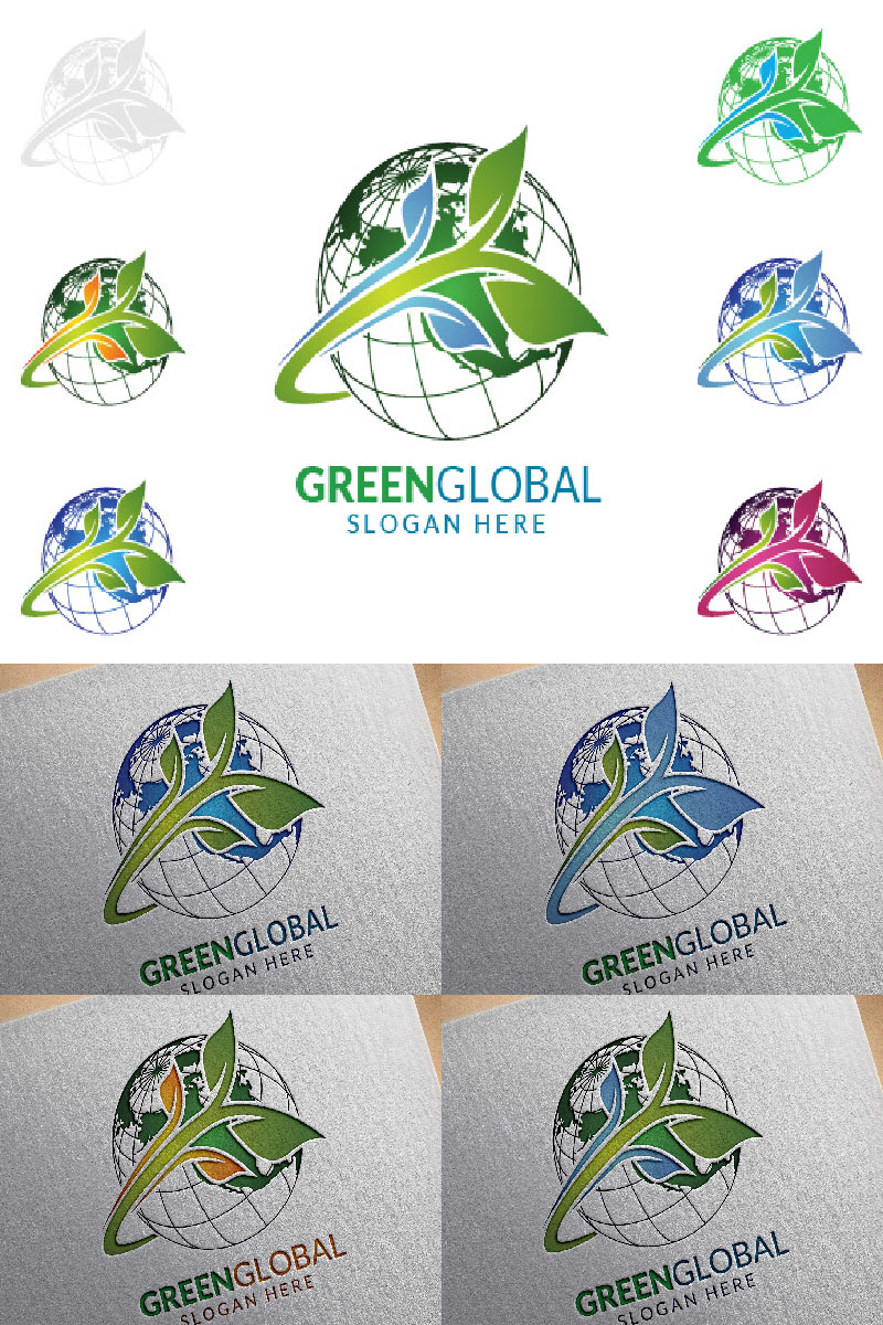 Natural Green Tree with Ecology Leaf Concept 8 Logo Template