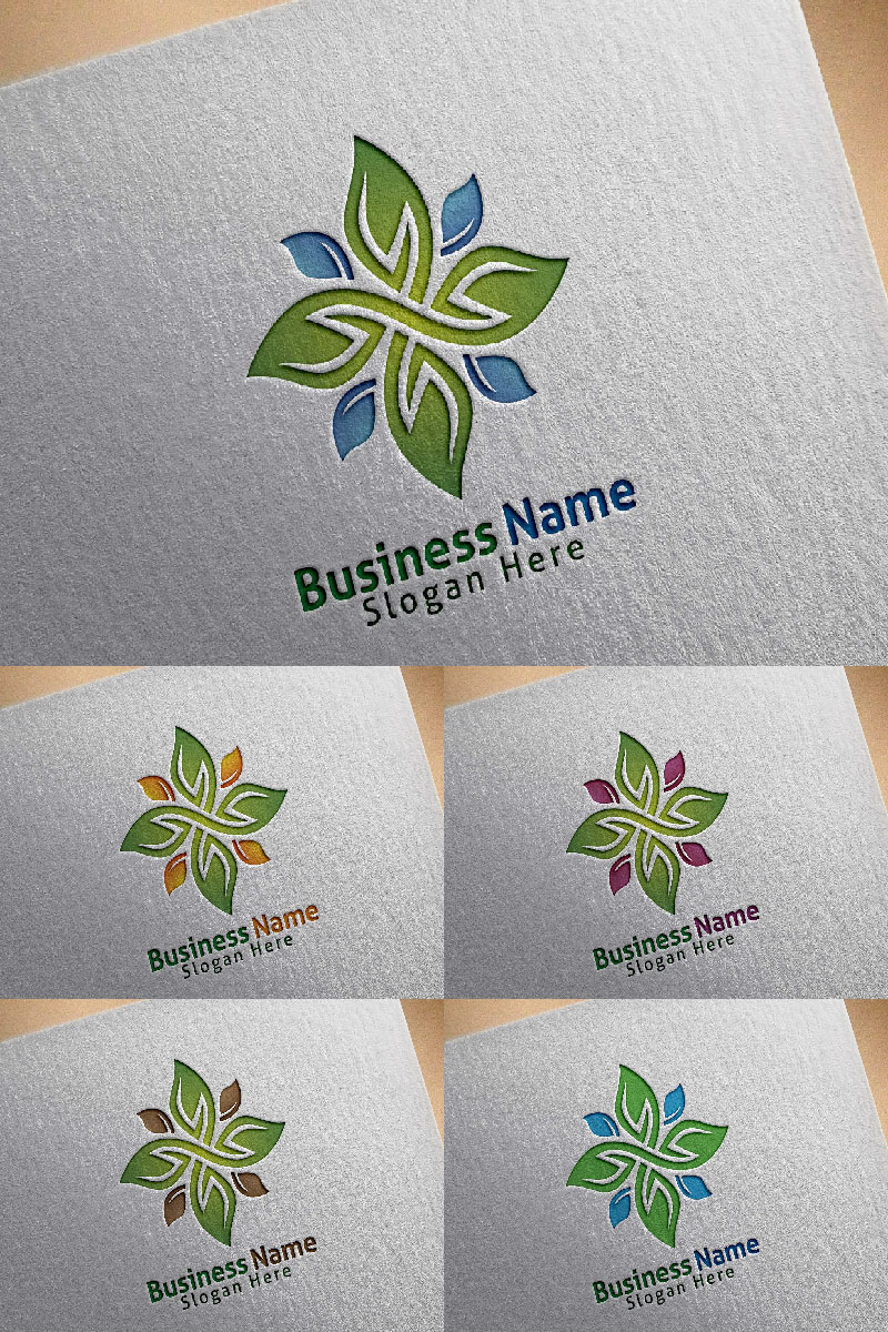Natural Green Tree with Ecology Leaf Concept 6 Logo Template