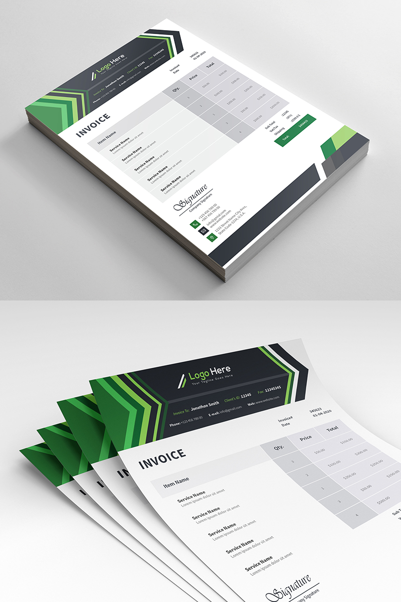 Invoice Design Template - Green and Black Geometric Design